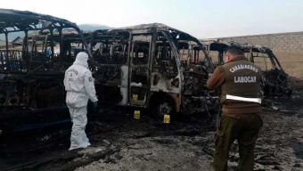 Labocar y SIP de Carabineros Investigan Incendio Que Afecto a Microbuses